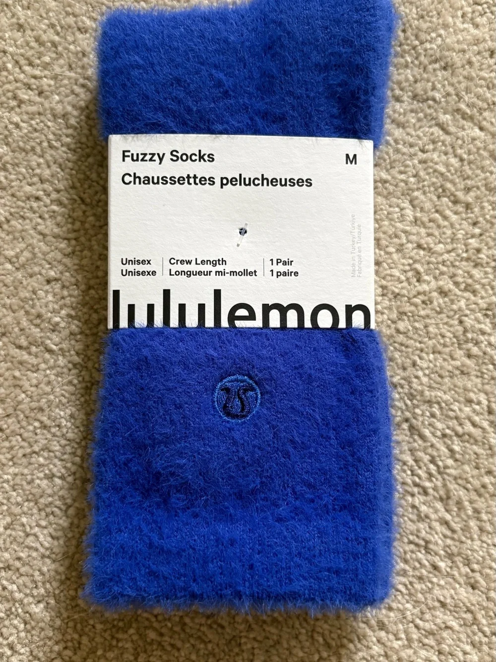 Lululemon Fuzzy Crew Socks, Size M Riverside Blue, NWT